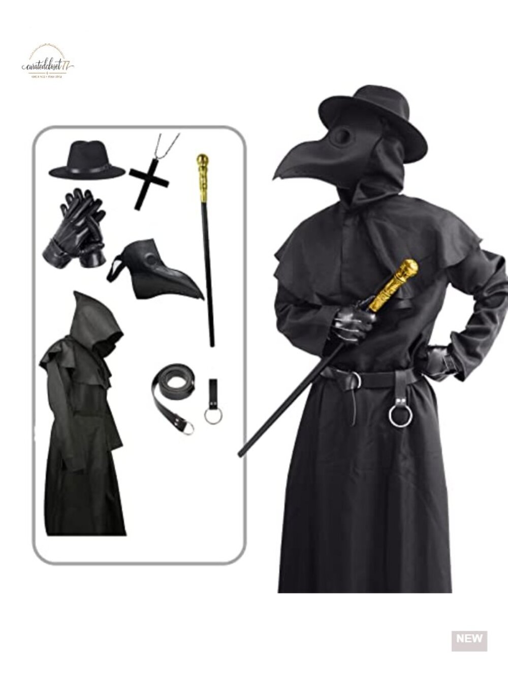 Plague Doctor Costume Set Bird Beak Mask Hooded Shawl Medieval Halloween